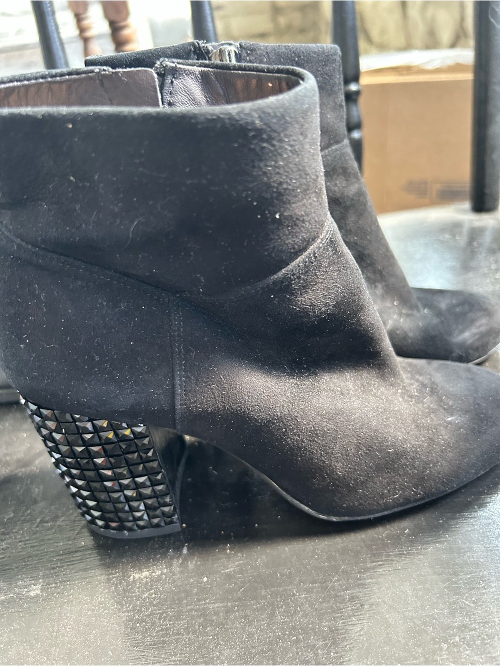 Michael Kors Arabella Black Suede Ankle Boots with Studded Block Heel size  5.5